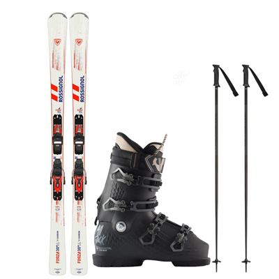 Schiuri Rossignol Forza 30° V-CA Xpress + legături Xpress 11 K GW B83 + clăpari de schi Rossignol ALLTRACK PRO 100 + bețe